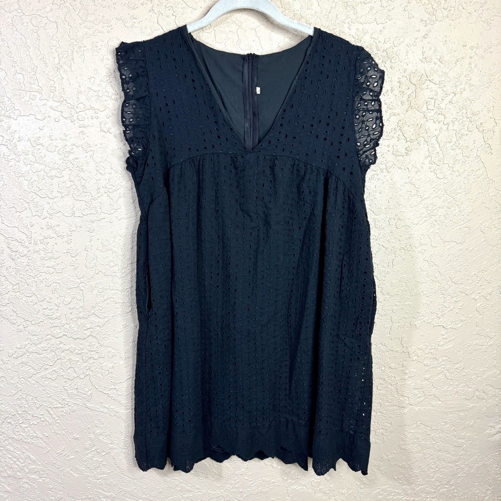 Black Eyelet Babydoll Dress w/Bloomers Womens L Y2K Whimsigoth Dark Cottagecore